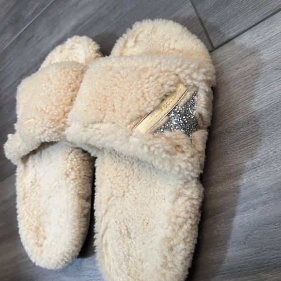 Golden Goose Shearling Slides Pool Star 42 Cream with Silver Glitter Star - Picture 7 of 8